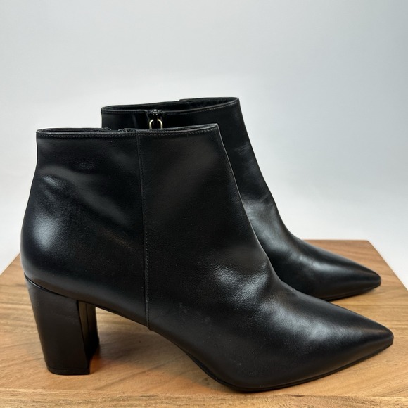 Womens Stuart Weitzman Black Leather 75 Zip Heeled Ankle Boots Booties Size 12 B - Picture 1 of 10